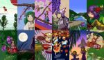  bird calendar chen cherry_blossoms chrysanthemum fishing_rod flower fujiwara_no_mokou hakurei_reimu hanafuda hieda_no_akyuu highres horn hoshiguma_yuugi houraisan_kaguya kawashiro_nitori kisume maku_(artist) moon moriya_suwako rope saigyouji_yuyuko sakazuki touhou translated translation_request yakumo_yukari yasaka_kanako 