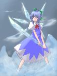  blue_eyes blue_hair bow cirno ice ice_sword omuko short_hair sword touhou weapon wings 