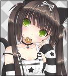  arm_warmers bad_id bell black_hair brown_hair cat_ears cat_tail cocona collar doughnut earrings green_eyes jewelry nail_polish original ribbon solo star tail twintails 
