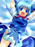  blue_hair bow cirno erika_(mare_serenitatis) hair_bow highres maresere panties short_hair striped striped_panties touhou underwear wings 