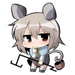 1girl animal_ears blush chibi deformed finger_to_cheek grey_hair jitome mouse_ears mouse_tail nazrin pendulum red_eyes rod solo tail touhou twumi white_background