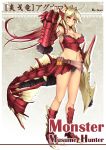  1girl agnaktor blonde_hair claws dean gradient_hair headdress highres monster_hunter monster_tail multicolored_hair navel personification red_eyes redhead 