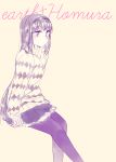  1girl akemi_homura black_hair casual hairband highres mahou_shoujo_madoka_magica mizuki_(flowerlanguage) pantyhose solo sweater violet_eyes 