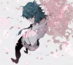  1boy black_hair cherry_blossoms cigarette con_potage glasses kill_la_kill mikisugi_aikurou petals solo 