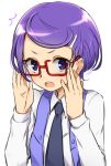  /jp/ 1girl adjusting_glasses bespectacled blush bust dokidoki!_precure glasses kenzaki_makoto minatsuki_randoseru necktie precure purple_hair red-framed_glasses short_hair surprised vest violet_eyes 
