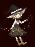  1girl :o blonde_hair blush boots hat heart kirisame_marisa long_sleeves looking_at_viewer open_mouth short_hair siva skirt solo sparkle star touhou wand witch_hat yellow_eyes younger 
