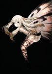  1girl aerie_(bravely_default) bravely_default:_flying_fairy butterfly_wings dress elbow_gloves fairy gloves junwool long_hair looking_at_viewer pointy_ears simple_background solo white_hair wings 
