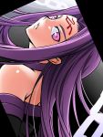  1girl bare_shoulders chain dress facial_mark fate/stay_night fate_(series) forehead_mark imada_kozue long_hair looking_at_viewer purple_hair rider shaft_look solo strapless_dress type-moon very_long_hair violet_eyes 