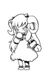  1girl adapted_costume ahoge alternate_costume chibi dr.beeeee horns kantai_collection long_hair looking_at_viewer mittens monochrome northern_ocean_hime sheep_horns shinkaisei-kan solo 