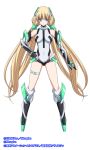  1girl angela_balzac bare_shoulders blonde_hair blue_eyes bodysuit breasts covered_navel elbow_gloves expelled_from_paradise gloves headgear large_breasts leotard long_hair low_twintails nitro+_blasterz nitroplus official_art smile solo thigh_strap twintails very_long_hair 