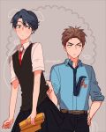  1boy 1girl blue_hair brown_eyes brown_hair gekkan_shoujo_nozaki-kun green_eyes height_difference hori_masayuki kanapy kashima_yuu necktie reverse_trap short_hair 