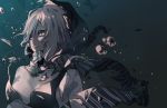  bubble highres hoodie kantai_collection o-ring_top open_mouth pale_skin re-class_battleship red_eyes scarf shinkaisei-kan shironboako short_hair solo teeth torn_clothes underwater white_hair 