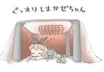  1girl brown_hair commentary_request hairband kantai_collection kotatsu long_hair lying on_stomach pleated_skirt rensouhou-chan school_uniform serafuku shimakaze_(kantai_collection) skirt sleeping table translation_request turret under_kotatsu under_table yuasan zzz 