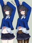  black_hair blue_eyes crotch_seam juke midriff navel pantyhose shirt shorts sweater 