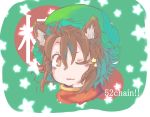  1girl animal_ears brown_hair cat_ears character_name chen earrings hat jewelry one_eye_closed osaname_riku red_eyes scarf short_hair smile solo star touhou 