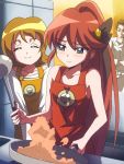  1boy 2girls apron blonde_hair blue_eyes chef_uniform cooking food frying_pan futa-futa genderswap happinesscharge_precure! long_hair multiple_girls naked_apron oomori_takeo oomori_yuuko phantom_(happinesscharge_precure!) ponytail precure redhead short_hair smile unlovely_(happinesscharge_precure!) 