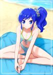  aikatsu! barefoot bikini blue_eyes blue_hair butterfly_sitting kiriya_aoi long_hair mo_sabo side_ponytail swimsuit 