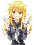  1girl :d black_serafuku blonde_hair fang food harapekopikachu ice_cream kantai_collection long_hair neckerchief open_mouth satsuki_(kantai_collection) school_uniform serafuku smile solo sparkle spoon yellow_eyes 