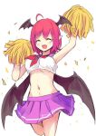  1girl alternate_costume alternate_hair_length alternate_hairstyle bat_wings culter fang head_wings koakuma midriff navel open_mouth pointy_ears pom_poms redhead sailor_collar shirt short_hair simple_background skirt smile solo touhou white_background wings 