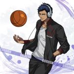  1boy aomine_daiki basketball blue_eyes blue_hair cdash817 dark_skin headphones jacket kuroko_no_basuke solo 