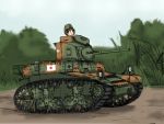  1girl caterpillar_tracks ernest hat imperial_japanese_army m3_stuart military military_uniform military_vehicle original revision solo tank uniform vehicle war world_war_ii 