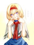  ... 1girl alice_margatroid blonde_hair blue_dress blue_eyes capelet dress eredhen fingersmile hairband sash solo touhou 