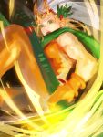  1girl berries blonde_hair bodysuit genderswap gloves green_eyes hammer headdress holder leaf long_hair lotus_(elico) muscle open_mouth puzzle_&amp;_dragons solo thor_(p&amp;d) 