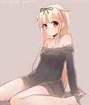  akky_(akimi1127) blonde_hair breasts character_name cleavage dated hair_flaps hair_ribbon highres kantai_collection long_hair looking_at_viewer red_eyes ribbed_sweater ribbon sweater tagme twitter_username yuudachi_(kantai_collection) 