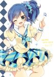  aikatsu! blue_eyes blue_hair blush dress kiriya_aoi long_hair side_ponytail smile wink 