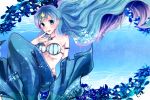  1girl blue_eyes blue_hair blush breasts cleavage hair_ornament highres houshou_hanon jewelry long_hair mermaid mermaid_melody_pichi_pichi_pitch monster_girl nail_polish necklace shell solo star_hair_ornament very_long_hair 