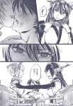  bai_lao_shu bare_shoulders blood comic headgear highres houshou_(kantai_collection) japanese_clothes kantai_collection licking long_hair monochrome multiple_girls mutsu_(kantai_collection) nagato_(kantai_collection) off_shoulder short_hair translation_request turret 