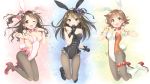  3girls ;d animal_ears black_gloves black_legwear bow breasts brown_eyes brown_hair bunny_girl bunny_tail bunnysuit cleavage earrings gloves green_eyes hair_bow high_heels highres honda_mio idolmaster idolmaster_cinderella_girls jewelry long_hair microphone multiple_girls one_eye_closed open_mouth pantyhose peko rabbit_ears shibuya_rin shimamura_uzuki short_hair smile tagme tail 