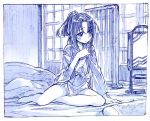  1girl blush graphite_(medium) kantai_collection long_hair monochrome ponytail sakino_shingetsu sitting sketch solo traditional_media yokozuwari zuihou_(kantai_collection) 