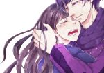  1boy 1girl chase_(kamen_rider_drive) female hug kamen_rider kamen_rider_drive_(series) long_hair male purple_hair shijima_kiriko short_hair shuri_(superboys01) tears violet_eyes 