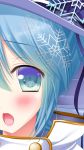  1girl aqua_eyes aqua_hair blush face hat hatsune_miku nanami_ayane open_mouth snowflakes solo vocaloid yuki_miku 