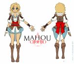  1girl artist_name ashley_ann_swaby assassin&#039;s_creed assassin&#039;s_creed_iv:_black_flag blonde_hair boots bow commentary copyright_name edward_kenway genderswap hood hood_down knee_boots long_hair magical_girl mahou_creed simple_background skirt smile solo standing watermark white_background 