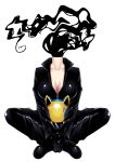  1girl absurdres animal_ears bodysuit breasts cat_ears celty_sturluson cleavage dullahan durarara!! headless helmet highres indian_style mizutsuki_rei shiny shiny_clothes simple_background sitting solo white_background 