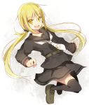  1girl blonde_hair hiiragisouren kantai_collection long_hair satsuki_(kantai_collection) smile twintails uniform yellow_eyes 