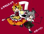 2girls animal_ears bishamonten&#039;s_pagoda black_hair blonde_hair byourou capelet character_name chibi dowsing_rod grey_hair hair_ornament jewelry mouse_ears mouse_tail multicolored_hair multiple_girls nazrin pendant red_eyes short_hair tail toramaru_shou touhou two-tone_hair yellow_eyes