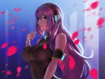 1girl bare_shoulders blue_eyes breasts bust eu03 headphones large_breasts long_hair looking_at_viewer megurine_luka petals pink_hair solo very_long_hair vocaloid 