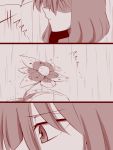  1girl amazon_(taitaitaira) comic flower kazami_yuuka long_hair monochrome rain solo touhou translation_request umbrella 
