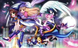  bishoujo_senshi_sailor_moon cardcaptor_sakura character_request chibi_usa crossover eudetenis fate_testarossa feathers full_moon highres kinomoto_sakura lyrical_nanoha magical_girl mahou_shoujo_lyrical_nanoha moon multiple_crossover sailor_chibi_moon sailor_saturn takamachi_nanoha tomoe_hotaru wings 