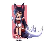  ahri animal_ears fox_ears fox_tail highres league_of_legends long_hair long_sleeves simple_background tail yellow_eyes zeshgolden 