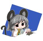  1girl animal_ears byourou capelet grey_hair grin heart jewelry mouse mouse_ears mouse_tail nazrin pendant red_eyes short_hair smile solo tail touhou 