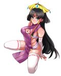  1girl black_hair breasts cleavage cleavage_cutout cross_ange forehead_jewel hevn hime_cut long_hair looking_at_viewer sala_(cross_ange) smile solo thigh-highs 