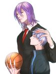  2boys basketball blue_eyes blue_hair doku_(dokaek) height_difference kuroko_no_basuke kuroko_tetsuya multiple_boys murasakibara_atsushi necktie purple_hair 