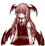  1girl demon_wings head_wings koakuma long_hair necktie nibi redhead solo touhou vest white_background wings 