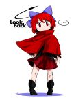  1girl bow byourou cape hair_bow hand_on_hip highres long_sleeves red_eyes redhead sekibanki short_hair skirt solo touhou 