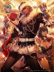  1boy 3girls bell bell_collar breasts chain_chronicle christmas collar fingerless_gloves furyou_michi_~gang_road~ gift gloves hat highres large_breasts multiple_girls santa_hat xaxak 