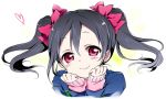  1girl black_hair blush_stickers bow looking_at_viewer love_live!_school_idol_project red_eyes risumai school_uniform simple_background solo twintails yazawa_nico 
